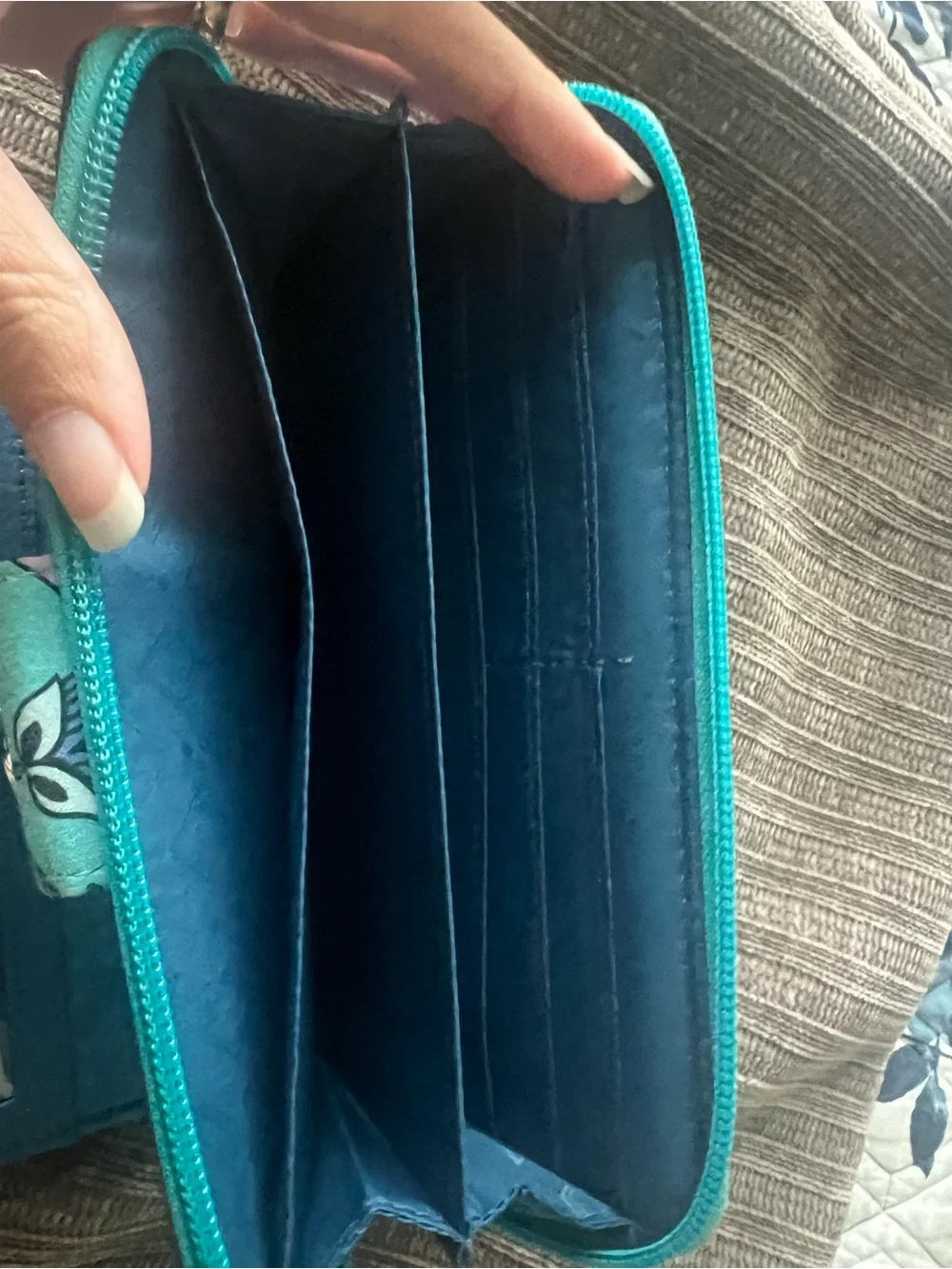 Vera Bradley Teal Floral Quilted Wallet with Turn-Lock
